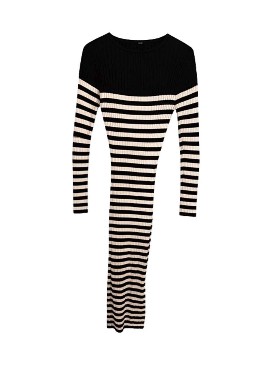 BOGO MEROKEETY Women's Size S Black and White Striped Knit Long Sleeve Midi Dres - Picture 2 of 6